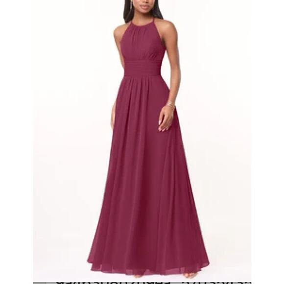 Azazie Bonnie A-Line Chiffon Dress Gown Women A10 Ruched Prom Formal Wedding - Picture 1 of 16